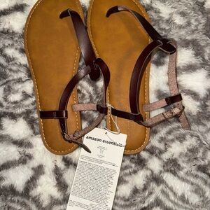 Amazon Essentials Tan and Dark Brown Sandals